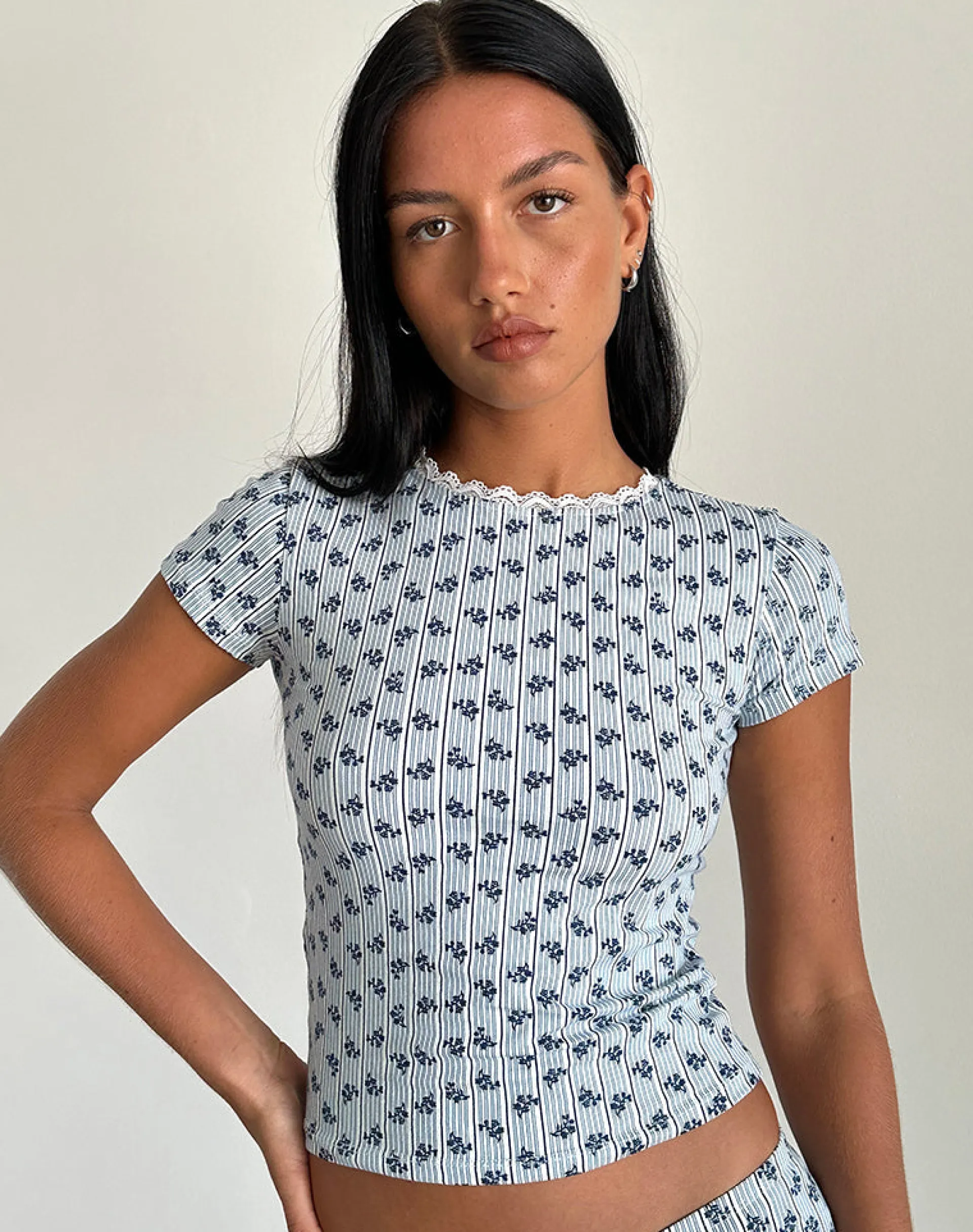 Motel Rocks Loungewear | Co-Ords-Zagy Tee in Floral Stripe floralstripe