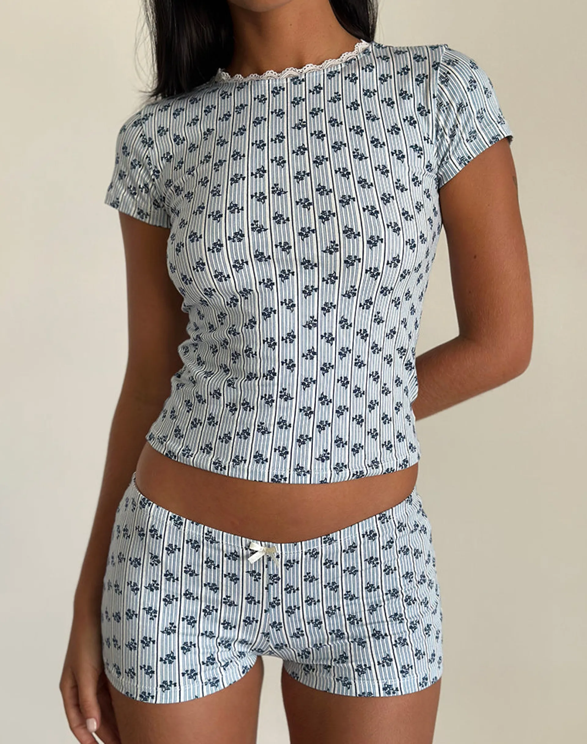 Motel Rocks Loungewear | Co-Ords-Zagy Tee in Floral Stripe floralstripe