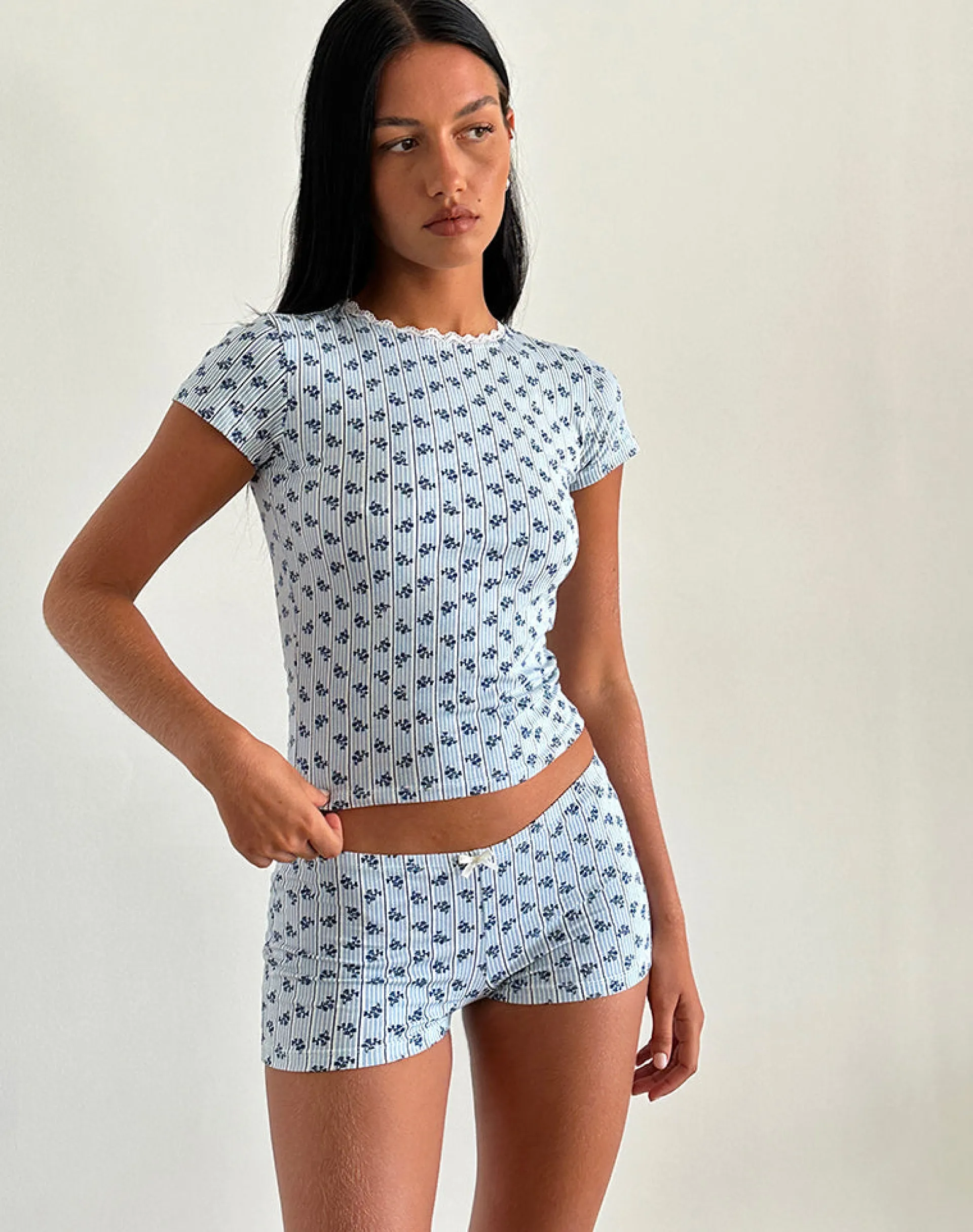 Motel Rocks Loungewear | Co-Ords-Zagy Tee in Floral Stripe floralstripe