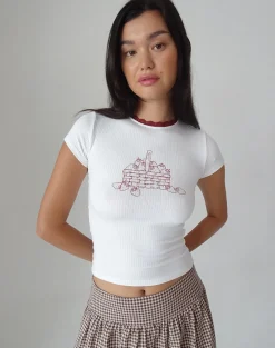 Motel Rocks Basic Tops | Printed Tops-Zagy Tee in Off White with Strawberry Pot Print OffWhitewithStrawberryPotPrint