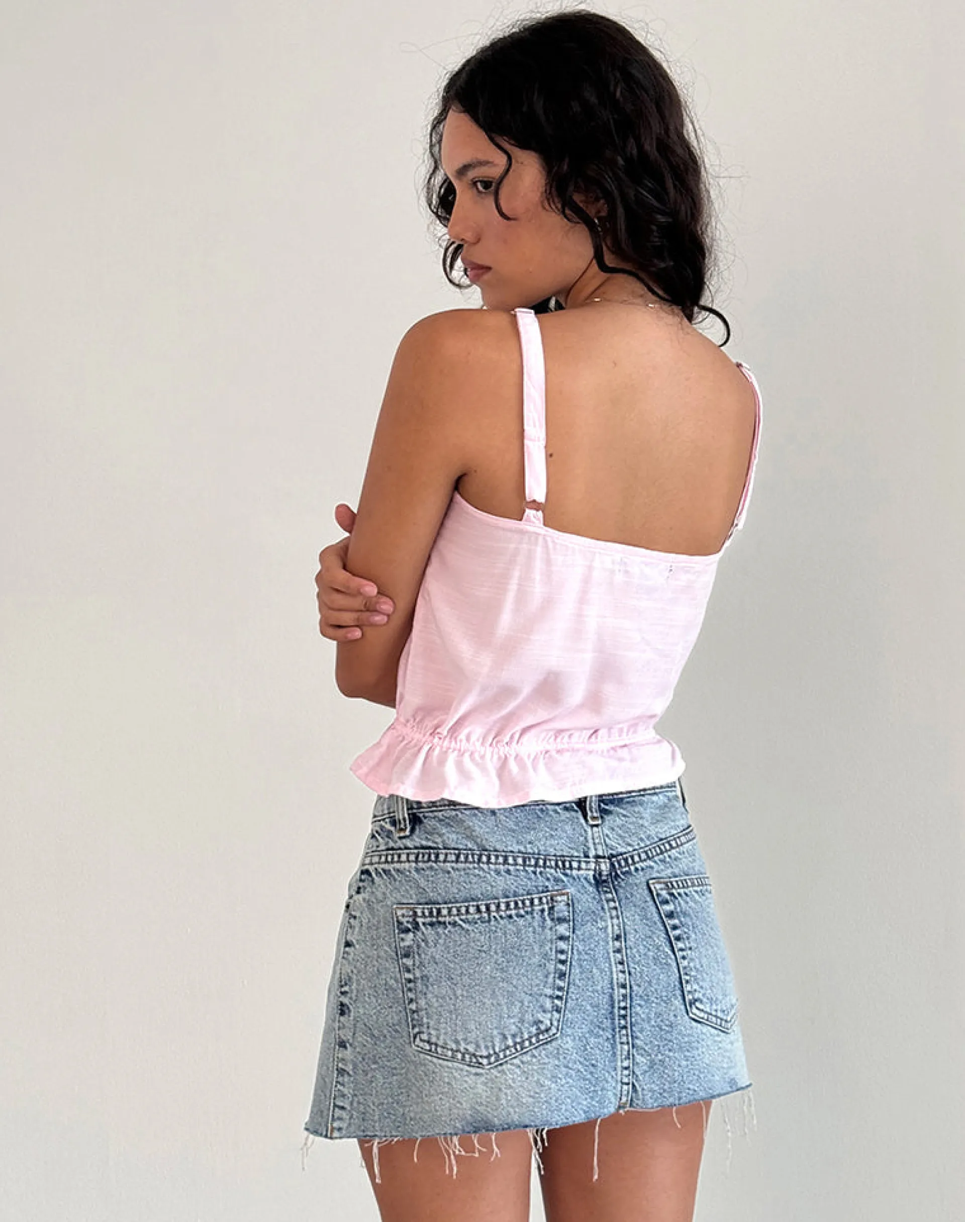 Motel Rocks Strappy Tops-Zaria Tie Front Top in Light Pink with White Trim LightPinkwithWhiteTrim