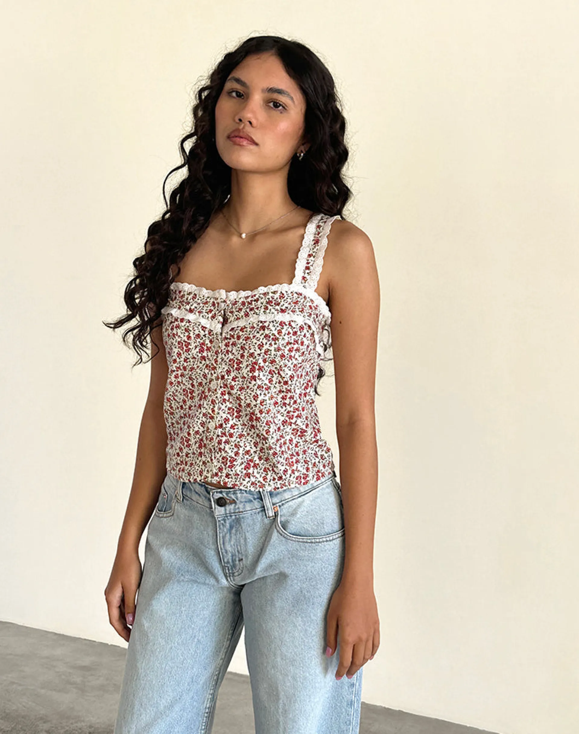 Motel Rocks Vest Tops | Printed Tops-Zarinata Cami Top in Pretty Ditsy PrettyDitsy