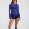 Motel Rocks Printed Tops | Long Sleeve Tops-Zartina Top in Sheer Texture Blue