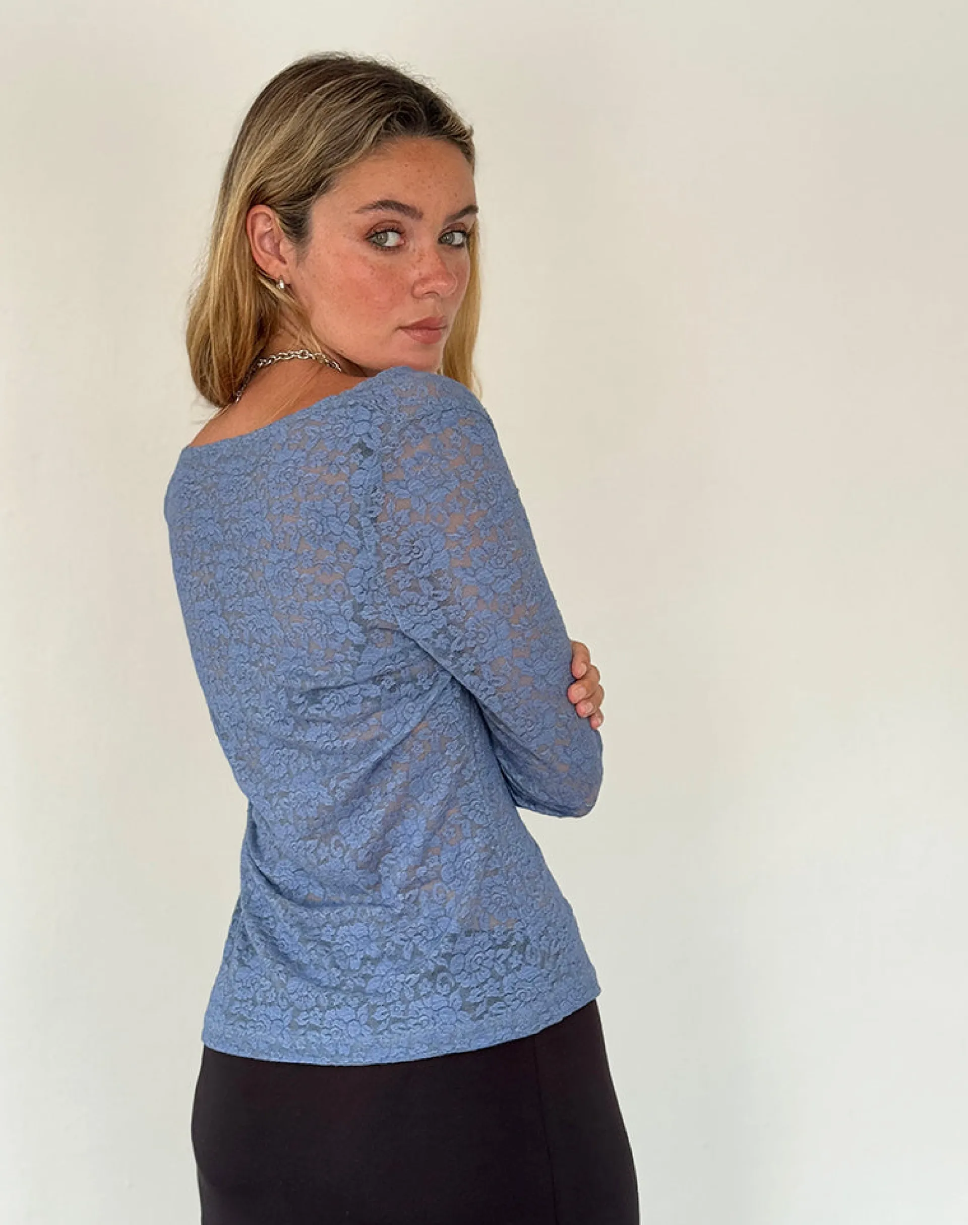 Motel Rocks Printed Tops | Long Sleeve Tops-Zatin Asymmetrical Cardigan in Moonlight Blue Lace