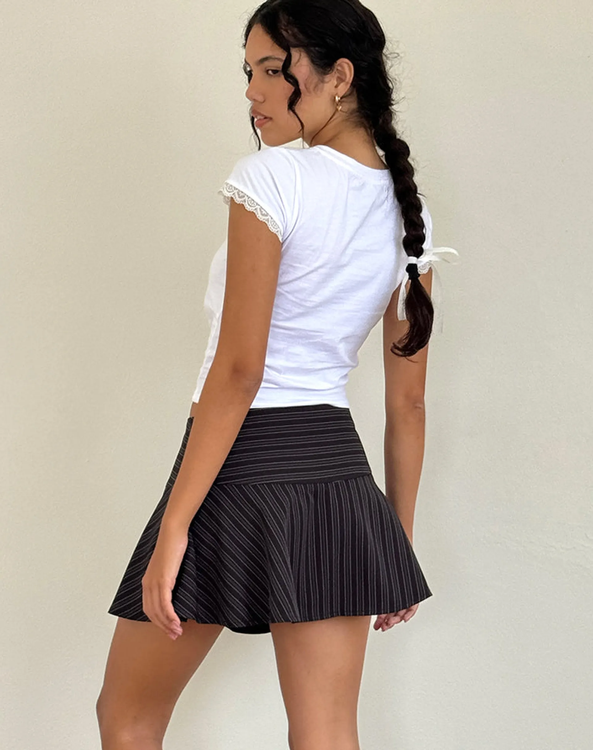 Motel Rocks A Line Skirts | Mini Skirts-Zelian Mini Skirt in Pinstripe Black