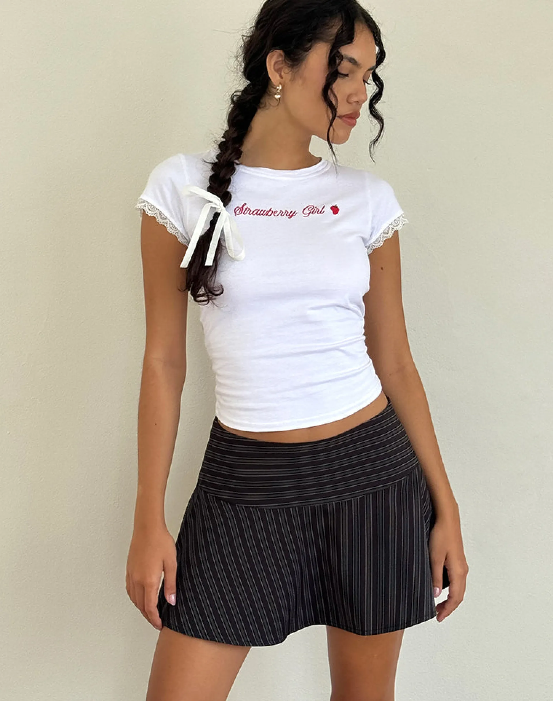 Motel Rocks A Line Skirts | Mini Skirts-Zelian Mini Skirt in Pinstripe Black