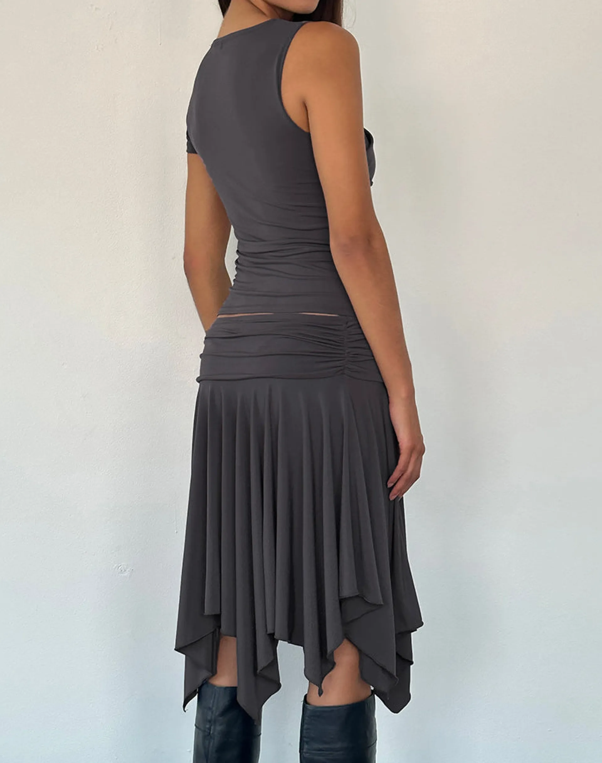 Motel Rocks Co-Ords | Going Out Tops-Zera Asymmetric Ruched Top in Grey
