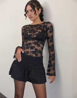 Motel Rocks Long Sleeve Tops | Lace Tops-Zerlin Unlined Long Sleeve Top in Lace Black LaceBlack