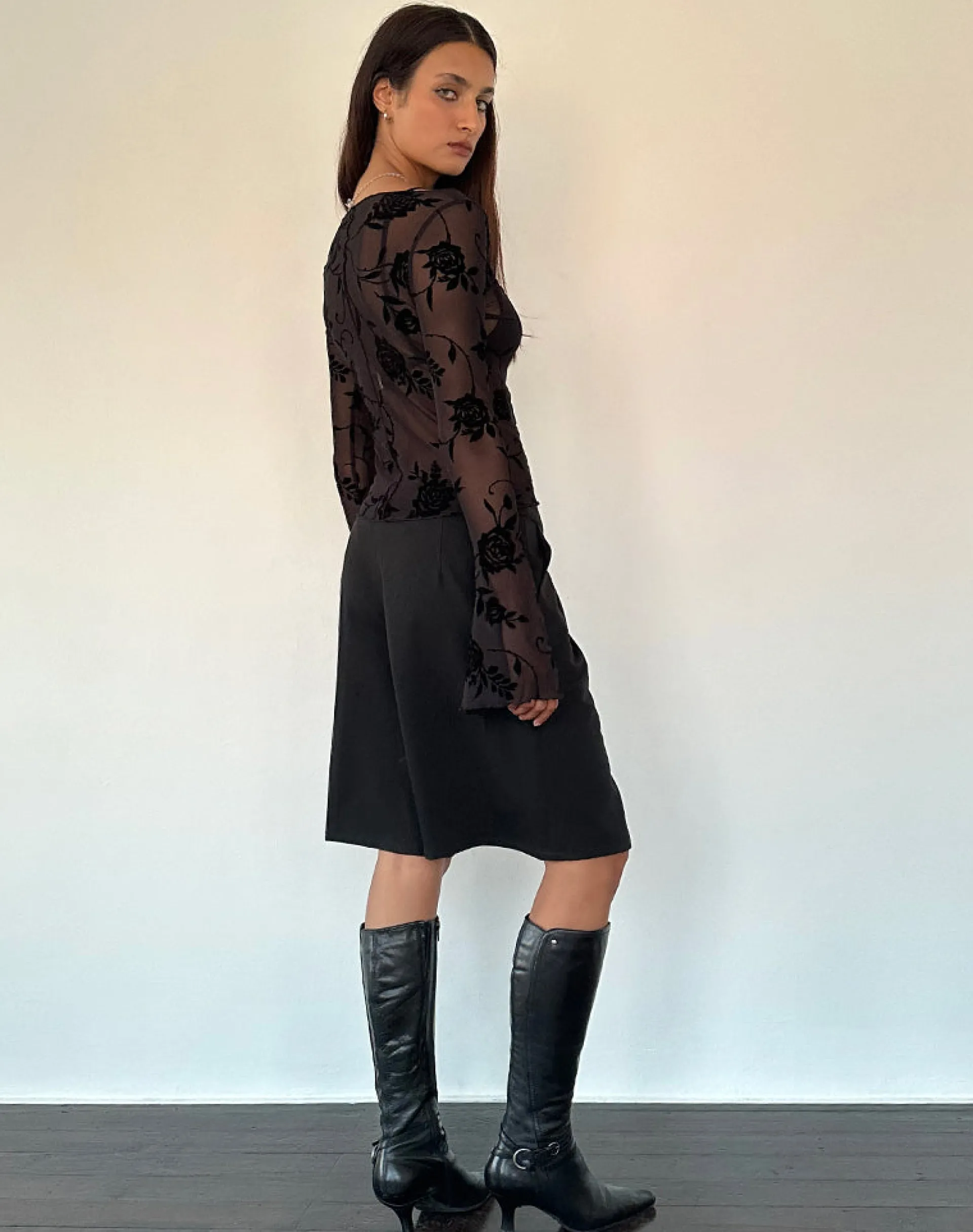Motel Rocks Long Sleeve Tops | Going Out Tops-Zerlin Unlined Long Sleeve Top in Rose Flock Black RoseFlockBlack