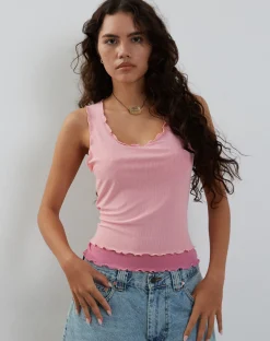 Motel Rocks Basic Tops | Vest Tops-Zeta Vest Top in with Dark Lining pink