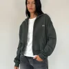 Motel Rocks Hoodies & Sweatshirts | Co-Ords-Zip Through Hoodie in Beluga with Light Grey M Embroidery BelugawithLightGreyMEmbroidery