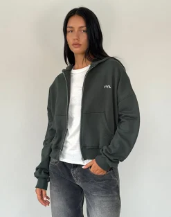 Motel Rocks Hoodies & Sweatshirts | Co-Ords-Zip Through Hoodie in Beluga with Light Grey M Embroidery BelugawithLightGreyMEmbroidery
