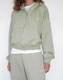 Motel Rocks Hoodies & Sweatshirts | Co-Ords-Zip Up Jumper in London Fog with 'MOTEL' Ivory Embroidery LondonFogwith'MOTEL'IvoryEmbroidery