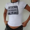 Motel Rocks Basics | Basic Tops-Zyzy Baby Tee in White with Heartbreaker Print whitewithblacktrim